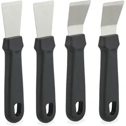 Relaxdays Reinigungsschaber 4er Set, Oberflächen reinigen, HBT: 17,5x4x1,5 cm, Edelstahl Backofenschaber, schwarz/silber