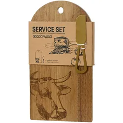 Decoris Schneidebrett mit Messer 28x15cm Holz Metall Kuh Motiv Käsebrett Käsemesser Set Frühstücksbrett Vesperbrett Küchenbrett Brotzeitbrett Holzbrett