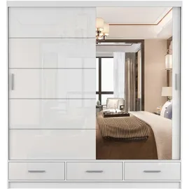 fabryka mebli idźczak Schwebetürenschrank Kleiderschrank 203 cm Weiß/Weiß semigloss mit Spiegel Florence - weiß