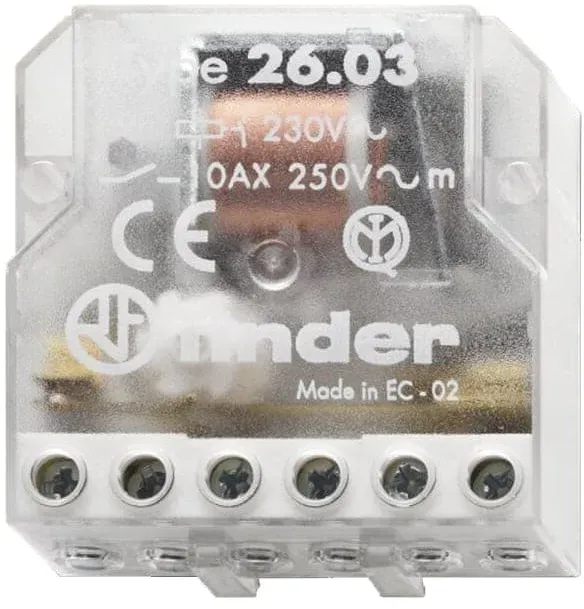 Finder 260382300000 Stromstoßschalter für Chassis oder UP-Dose, 1 Öffner und 1 Schließer, 10 A, Aus An/An Aus, für 230 V AC