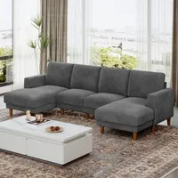 Großes 4-Sitzer-Sofa in U-Form, atmungsaktiver Cordstoff mit Armlehne, bequemes Sofa für das Wohnzimmer, 269 x 140 x 86 cm, Dunkelgrau