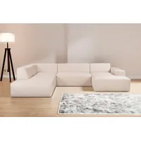 Wohnlandschaft INOSIGN "Zeus U-Form" Sofas Gr. B/H/T: 330cm x 70cm x 263cm, Struktur fein + weich, Recamiere rechts, beige (creme) Curvy Trend Wohnlandschaft mit urbaner Optik auch in weichem Cord