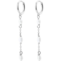 Hey Happiness Paar Ohrhänger Dreifache Perlen, Silber Creolen 18K vergoldet, Damen Tropfen Ohrringe 925 Silber hängend, Brautschmuck silberfarben