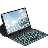 DoohowCase Transparente Tastatur mit Hülle für Neues iPad 2022 10,9 Zoll(10. Generation), Kabellose Beleuchtete QWERTZ Keyboard Case for New iPad 10.9", Schwarz
