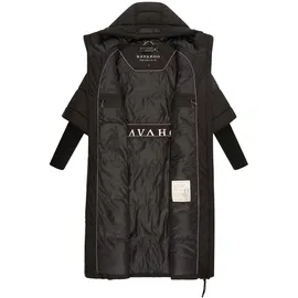Navahoo Damen, Langer Wintermantel mit Kapuze und Rippstrickärmeln Ciao Miau XIV Black Gr. L - L