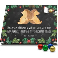 Mr. & Mrs. Panda Schoko Adventskalender Igel händchenhaltend - Schwarz - Geschenk, Liebesgeschenk, glücklich, Hocheitstag, Jahrestag, Verlobung, ... - Schwarz