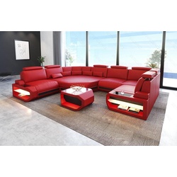 Sofa Dreams Wohnlandschaft Sofa Leder Asti U Mini, Couch, kleines U Form Ledersofa mit LED, Designersofa rot|schwarz