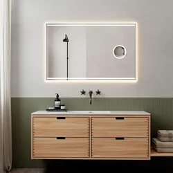 Badspiegel LOEVSCHALL "Focus, Spiegel mit Beleuchtung, Integrierter Schminkspiegel", weiß, B:120cm H:75cm T:2,5cm, Spiegel, LED licht, Dänisches Design, Lichtspiegel, x5 Vergrößerung