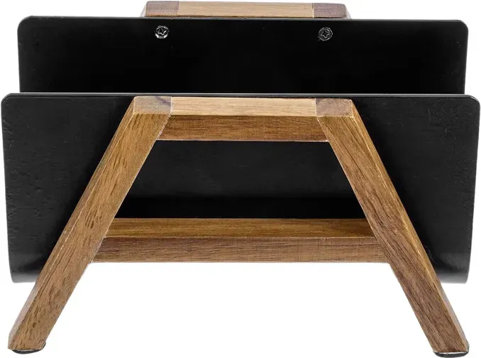 MyGift Moderner Desktop-Briefhalter, Urbanes Massivholz aus Akazie und matt-schwarzes Metall Tisch-Briefsortierer