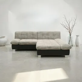 DOMO collection Ecksofa 100031 234x157 cm, kompakt, komfortabel & bequem, L-Form, whlw. mit Bettfunktion und Armteilverstellung grau|schwarz