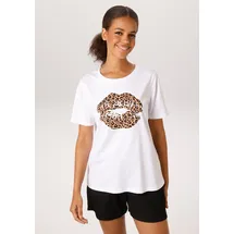 Aniston CASUAL T-Shirt in weiß-hellbraun-schwarz-braun | Gr.: 40/42,