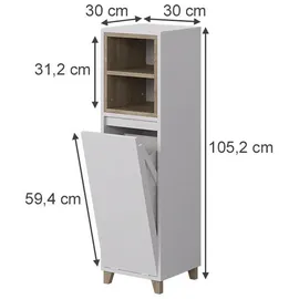Vicco Elnor Midischrank 30 x 105 cm Weiß/Eiche