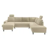 luma-home WOHNLANDSCHAFT U-Form Sofa Schlaffunktion Couch Bettkasten in Cord Beige Grau / 17205 - Beige