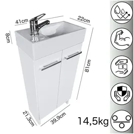 paplinskimoebel - Waschbecken mit Unterschrank 40cm Breit Malibu, Badezimmerschrank klein, Waschtisch mit Unterschrank, für Gäste WC, Waschbeckenunterschrank Weiss