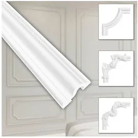 HEXIM Zierleiste HCR517, 2 Meter / 1 Leiste, HEXIM Stuckleisten aus HDPS Styropor - extrem widerstandsfähig, schneeweiß & modern (2 Meter HCR517) Wandkasetten Stuckrahmen Rahmung Wandvertäfelung