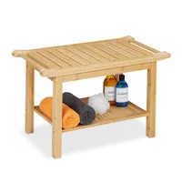 Relaxdays Badhocker aus Bambus, extra Ablagefläche & Griffe, HxBxT: