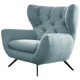KAWOLA Hochlehnsessel CHARME Cord 72 x 100 x 80 cm Hellblau mit Kissen