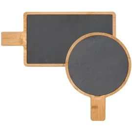 neuetischkultur Schneidebrett-Set Holz 2 Teile 2er-Set  rund/eckig beige/braun