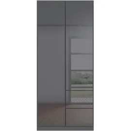 otto home Drehtürenschrank OTTO HOME "Kleiderschrank Kleiderschränke Schrank Garderobe AGORDO mit Glasfront", grau (graumetallic, glas basalt), B:91cm H:229cm T:54cm, Holzwerkstoff, Schränke, Drehtürenschrank, mit Außenschubkästen, in 7 Breiten und 2 Höhen MADE IN