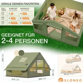 eloneo aufblasbares Zelt 2-4 Personen Grün
