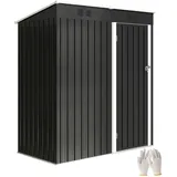 Outsunny Metall Gerätehaus 1,37 m2, abschließbar Geräteschuppen mit Pultdach Lüftung Handschuhen, 163 x 90 x 179 cm, wetterfest Gartenhaus Outdoor Schuppen für Garten Terrasse Hinterhof Dunkelgrau