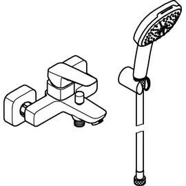 Grohe Cubeo Einhand-Wannenbatterie, Ausladung 167mm, Aufputzmontage, inklusive Brausegarnitur Tempesta 110 Cube Handbrause, 1018142430,