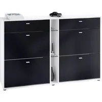 Vladon Schuhschrank, Schwarz, Holzwerkstoff, 155.5x95x28 cm, Garderobe, Schuhaufbewahrung, Schuhschränke