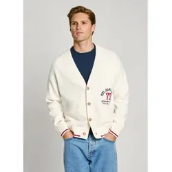 Pepe Jeans für Herren. PM702518 Lucian Strickjacke weiß (XL), Lässig, Baumwolle