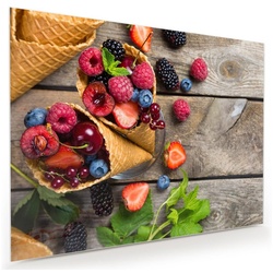 Primedeco Glasbild Wandbild Beeren in Waffeln mit Aufhängung, Früchte rot 100 cm x 75 cm