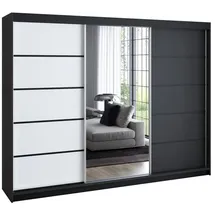 A&J MöbelLand Schiebetürenschrank VILUNO 200 x 215 x 59,5 cm Schwarz/Weiß