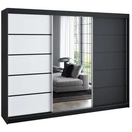 A&J MöbelLand Schiebetürenschrank VILUNO 200 x 215 x 59,5 cm Schwarz/Weiß