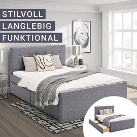 Homestyle4u Polsterbett Grau Textil, 120x200 cm, Schlafzimmer, Betten, Polsterbetten