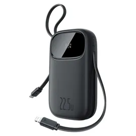 Baseus Externer Akku 10000 mAh Baseus EnerFill FC3, 22,5 W, USB-C, Lightning, USB-A, integrierte Kabel, LED-Display, Schwarz - Schwarz