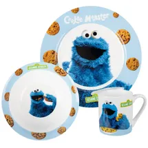 UNITED LABELS 3-tlg. Sesamstraße Frühstücksset Krümelmonster Teller, Schale, Tasse, in blau | Gr.: onesize
