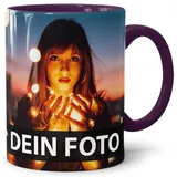 PR Print Royal Foto-Tasse zum selbst gestalten mit Foto und Text/mit individuellen Druck in Profiqualität/Personalisierte Geschenk-Idee mit Bild/XXL-Druck/Violett