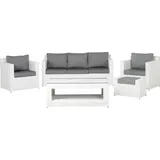 Beliani Lounge 6er Set Weiß Rattanoptik Grauen Bezüge Mit Sitzkissen Dekorativ Elegant Modern