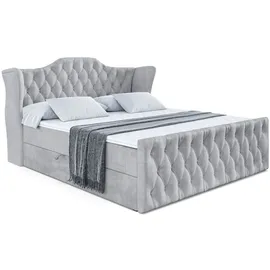 altdecor Boxspringbett VILA-Z, Polsterbett mit Kopfteil, Bettkasten, Fußteil - Mittelfest (H3) Matratze - 180x200 - Hellgrau Samt - Hellgrau