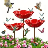 Bienentränke Blumes Für Den Garten, Bienenbäder Für Den Garten, 65 cm Metall-Blumen-Gartenstecker Vogeltränke, Insektentränke für Bienen und Schmetterlinge, Futterschale – für den Rasen (3pcs)