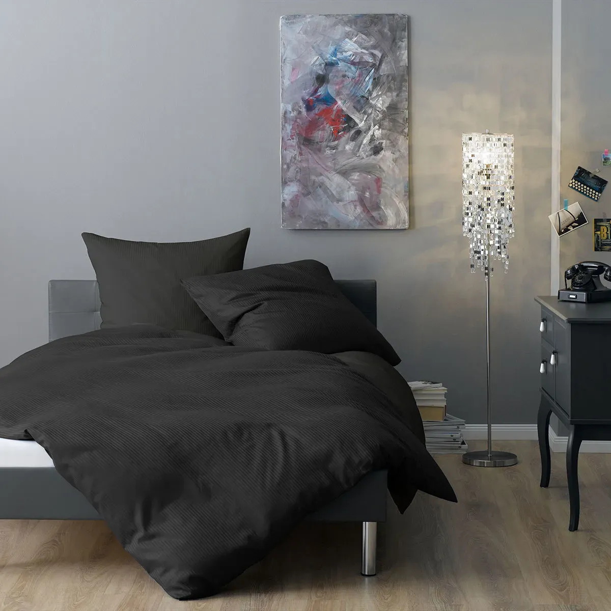 Lorena Mako-Satin Bettwäsche Venedig Kissenbezug einzeln 40x40 cm | anthrazit - grau