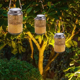 ETC Shop Outdoorleuchte Solar Laterne Außen Boho Deko Solarleuchte Solarlaternen für Außen Garten, hängend stehend, led, DxH 12 x 16 cm, 2er Set