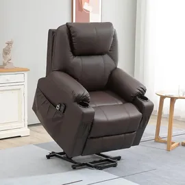 Homcom Fernsehsessel mit Aufstehhilfe Relaxsessel mit Massagefunktion, Liegefunktion, Ruhesessel mit Becherhalter, Fernbedienung und