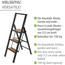 Wenko Alu-Design Klapptrittleiter 3 Stufen schwarz