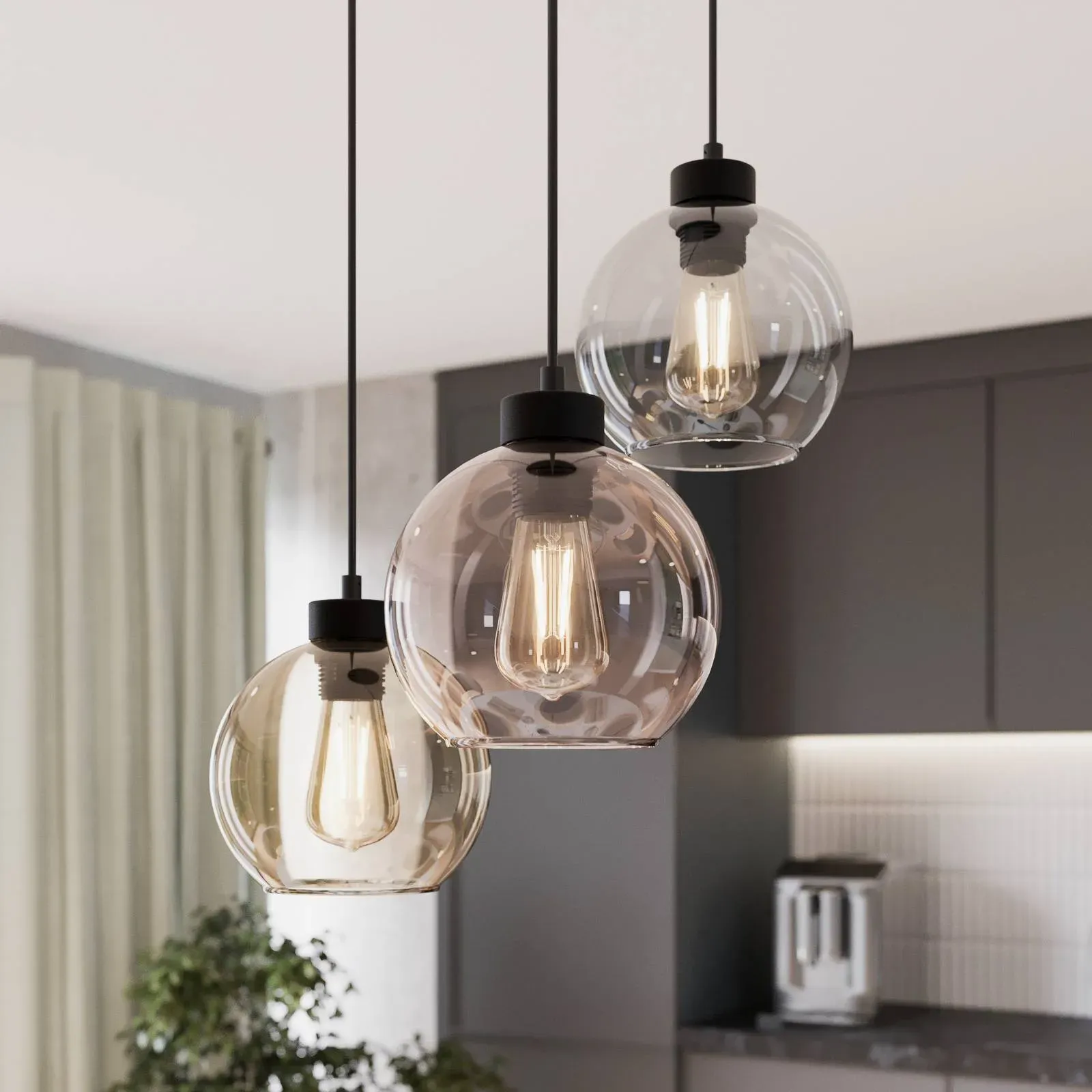 Glas Hängelampe Cubus TK Lighting, dimmbar, klar / transparent, für Wohn- / Esszimmer, Glas, Modern, Pendelleuchte - 50 cm - 50 cm - 110 cm