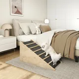 Haustiertreppe, Hundetreppe, Kiefernholz, Anti-rutsch-beschichtung, 90 Cm X 40 Cm X 45 Cm, Natur + Grau