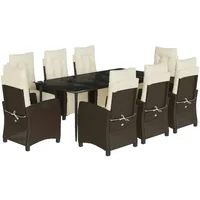 VidaXL 9-tlg. Garten-Essgruppe mit Kissen Braun Poly Rattan