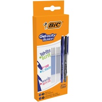 BIC Gel-ocity Illusion Tintenroller, 2 Gelstifte inkl. 6 Nachfüllpatronen, in Blau und Schwarz, Strichstärke Medium, Nachfüllbar & Löschbar