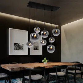 GLOBO Pendellampe Hängeleuchte Wohnzimmer Pendelleuchte Wohnzimmer Esstischleuchte rauch Glasschirm, Metall schwarz, Fassungen 8x E27, Lxbxh 105x45x120 cm