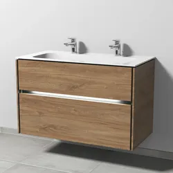 Sanipa Keramik-Waschtisch-Set mit Waschtischunterschrank „Twiga“ 99 × 50 × 61 cm in Eiche Kansas, mit Beleuchtung