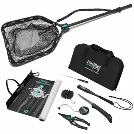 fishing king tackle Zubehörset Anglermesser/Kescher/Angeltasche/Angelhaken