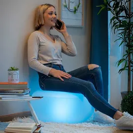 InnovaGoods Aufblasbarer LED-Hocker Pulight, Mehrfarbige Beleuchtung, Fernbedienung, Wasserdicht, Für Innen & Außen, Inkl. Luftpumpe, Tragbar, Weiß, Unica, Kunststoff